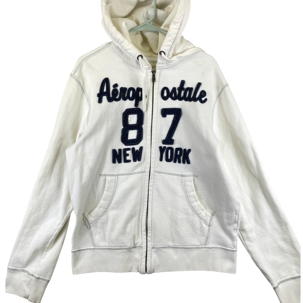 Aeropostale Graphic Full Zip Hoodie Womens XL White Sherpa Lined Y2K Casual